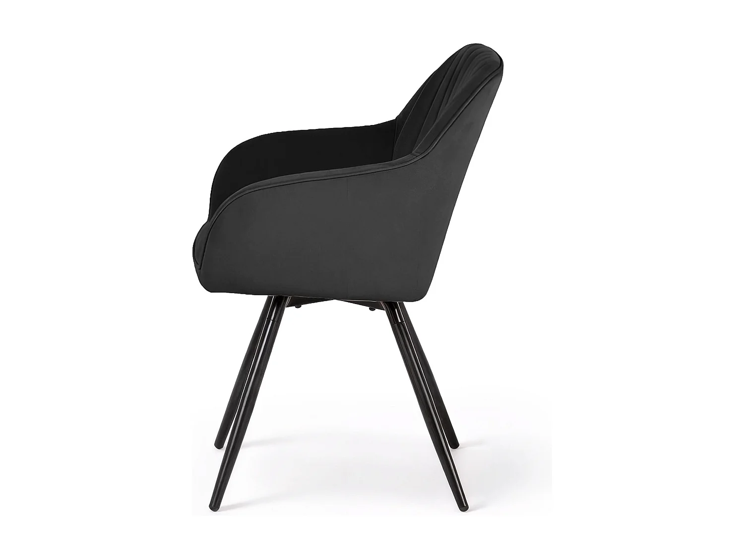Lot de 4 Chaises pivotantes en velours à surpiqûres TURNO Noir pieds noirs