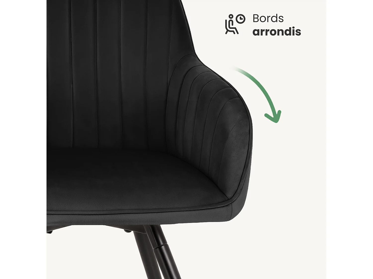 Lot de 4 Chaises pivotantes en velours à surpiqûres TURNO Noir pieds noirs