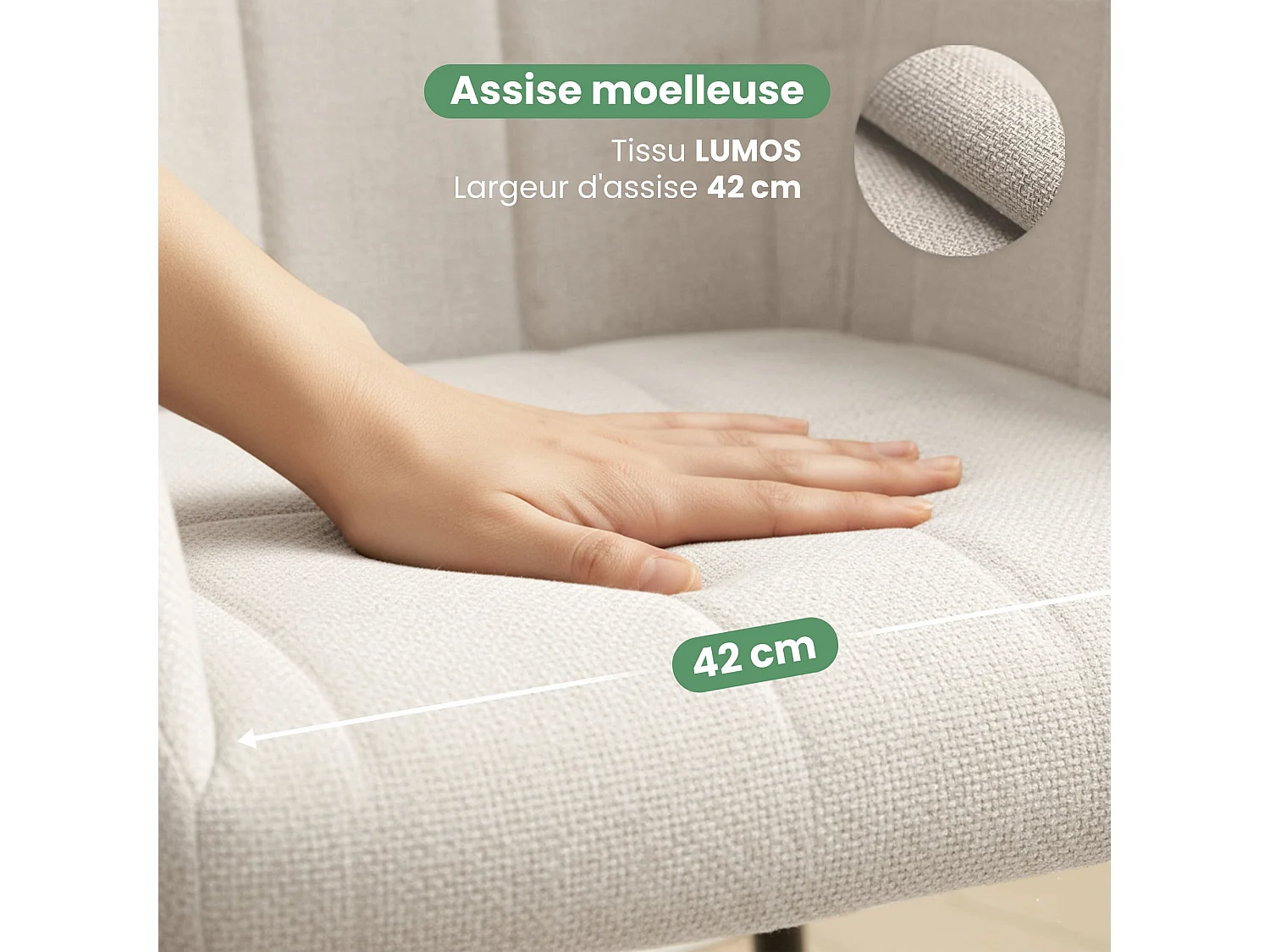 Set di 4 Sedie imbottite con cuciture quadrate LUXANO Crema gambe nere tessuto Lumos