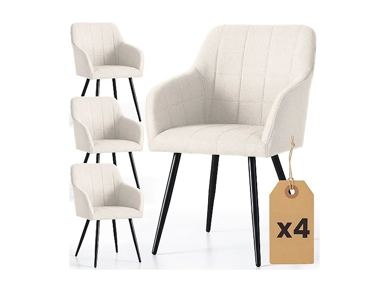 4x Krzesło tapicerowane z przeszyciami kwadratowymi Kremowe LUXANO Czarne nogi tkanina Lumos