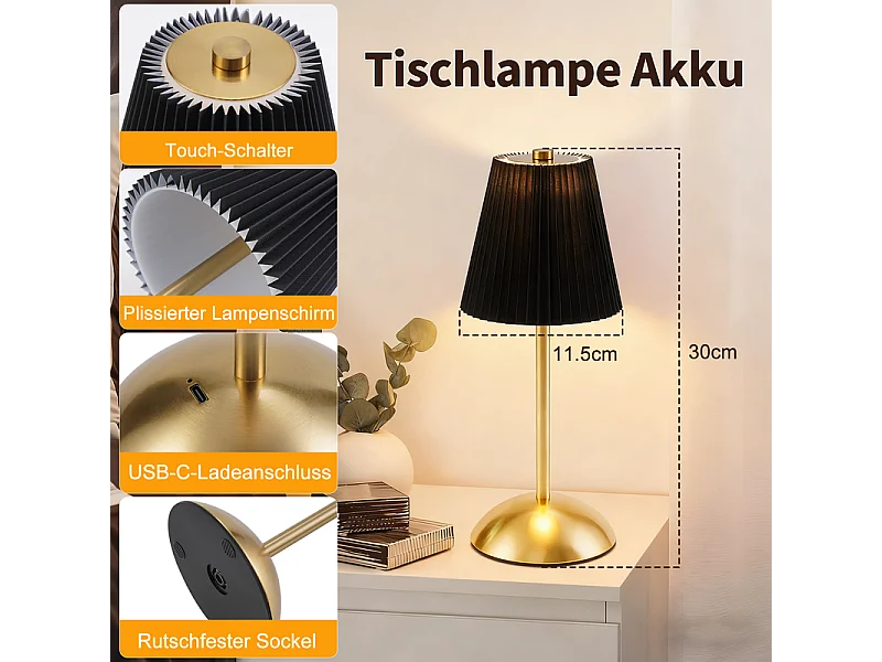 Nettlife Draadloze Tafellampenset van 2 - Dimbaar LED-nachtlampje met aanraakbediening, USB-oplaadbaar, stoffen kap, modern design voor de slaapkamer