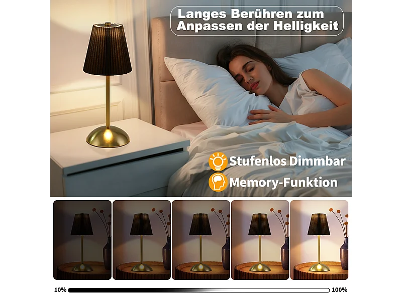 Nettlife Draadloze Tafellampenset van 2 - Dimbaar LED-nachtlampje met aanraakbediening, USB-oplaadbaar, stoffen kap, modern design voor de slaapkamer