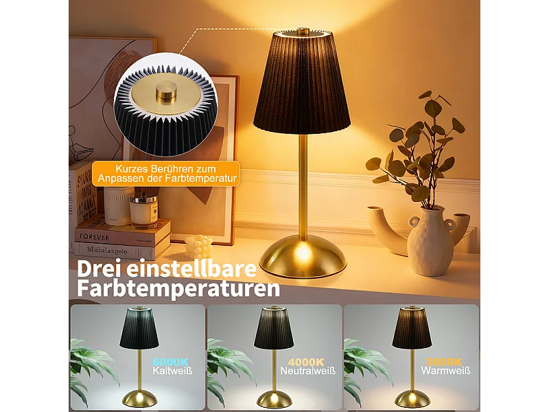 Nettlife Draadloze Tafellampenset van 2 - Dimbaar LED-nachtlampje met aanraakbediening, USB-oplaadbaar, stoffen kap, modern design voor de slaapkamer