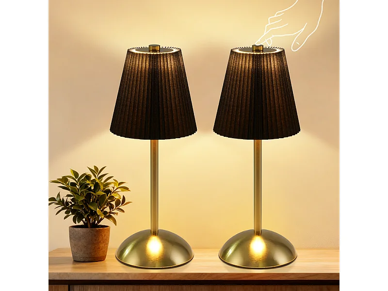 Nettlife Lampe de Table Sans Fil Lot de 2 - Lampe Chevet LED Tactile Dimmable, USB Rechargeable, Abat-jour Tissu, Design Moderne pour Chambre