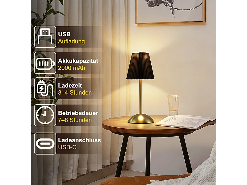 Nettlife Lampe de Table Sans Fil Lot de 2 - Lampe Chevet LED Tactile Dimmable, USB Rechargeable, Abat-jour Tissu, Design Moderne pour Chambre