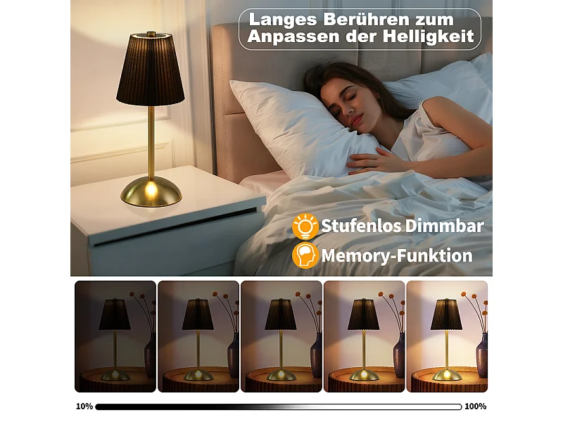 Nettlife Lampe de Table Sans Fil Lot de 2 - Lampe Chevet LED Tactile Dimmable, USB Rechargeable, Abat-jour Tissu, Design Moderne pour Chambre