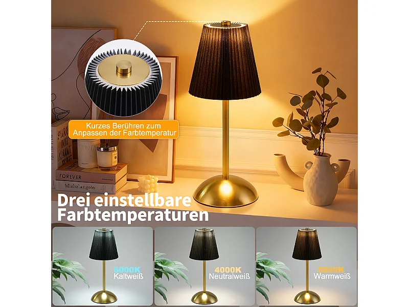 Nettlife Lampe de Table Sans Fil Lot de 2 - Lampe Chevet LED Tactile Dimmable, USB Rechargeable, Abat-jour Tissu, Design Moderne pour Chambre