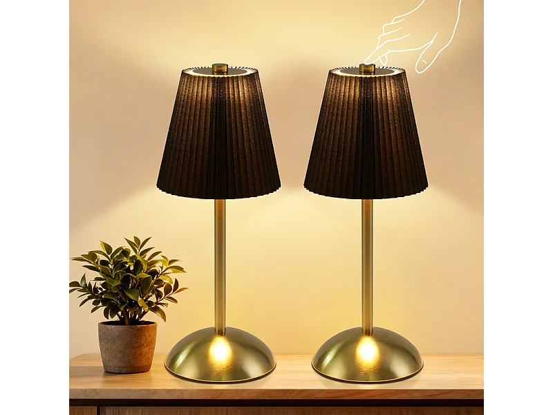 Nettlife Lampe de Table Sans Fil Lot de 2 - Lampe Chevet LED Tactile Dimmable, USB Rechargeable, Abat-jour Tissu, Design Moderne pour Chambre