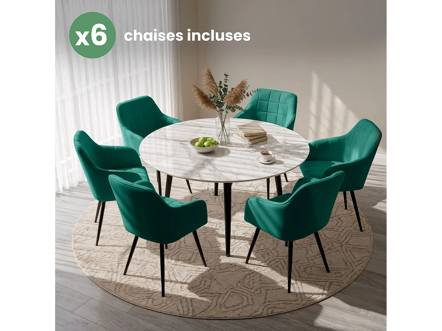 Juego de 6 sillas acolchadas LUXANO Verde Botella patas negras