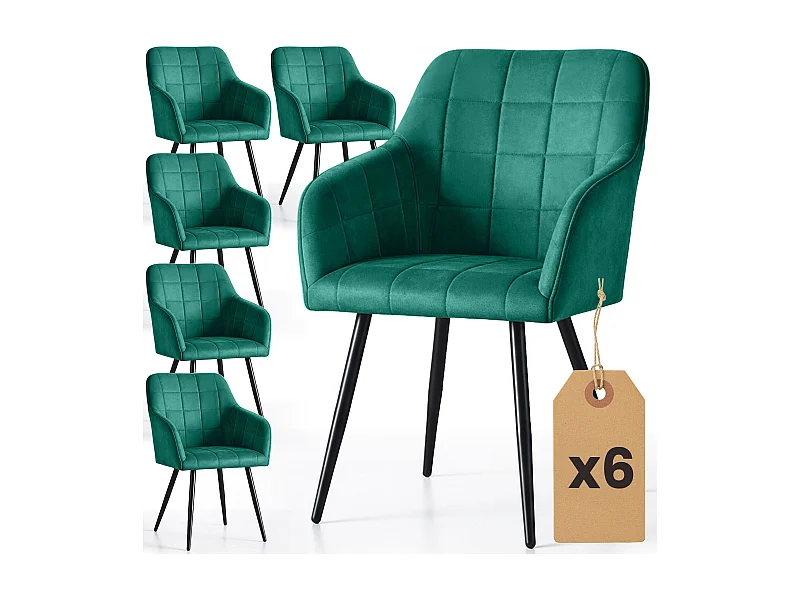 Set di 6 Sedie imbottite con cuciture quadrate LUXANO Verde Bottiglia gambe nere