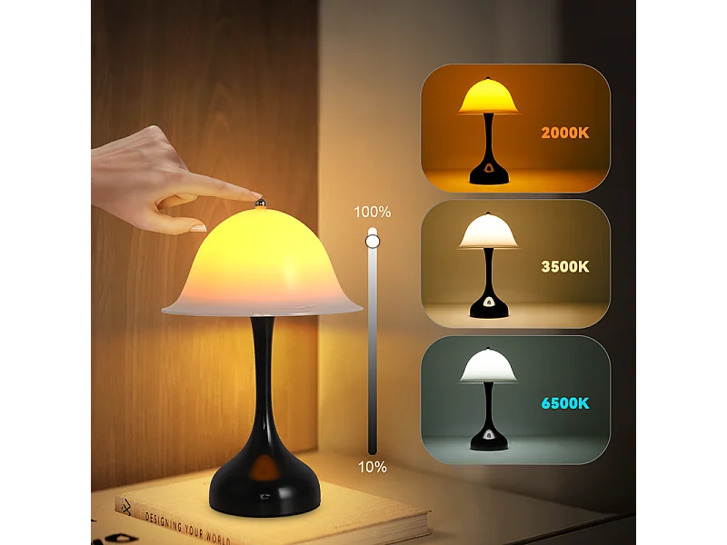 Nettlife Draadloze Tafellamp - Zwarte LED Nachtlamp met Touchbediening, Dimbaar, USB Oplaadbaar, Modern Design voor Woonkamer en Slaapkamer