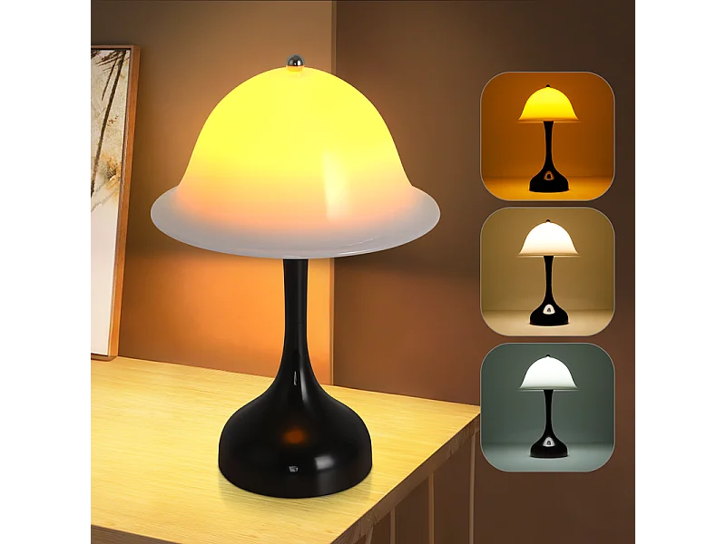 Nettlife Lampe de Table Sans Fil - Lampe Chevet LED Noire Tactile Dimmable, Rechargeable USB, Moderne pour Salon Chambre