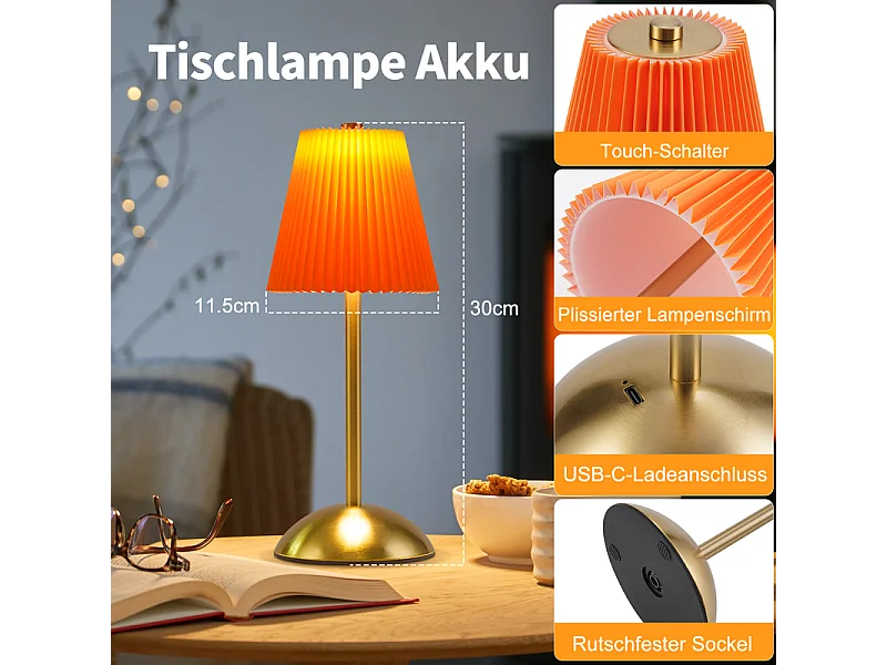 Nettlife Draadloze Tafellampenset van 2 - Dimbaar Nachtlampje met Touchbediening, 3 Kleuren, Stoffen Kap, USB Oplaadbaar, Slaapkamer