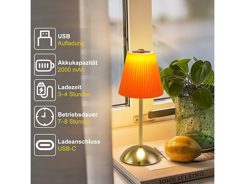 Nettlife Lampe de Table Sans Fil Lot de 2 - Lampe Chevet Tactile Dimmable, 3 Couleurs, Abat-jour Tissu, Rechargeable USB, Chambre
