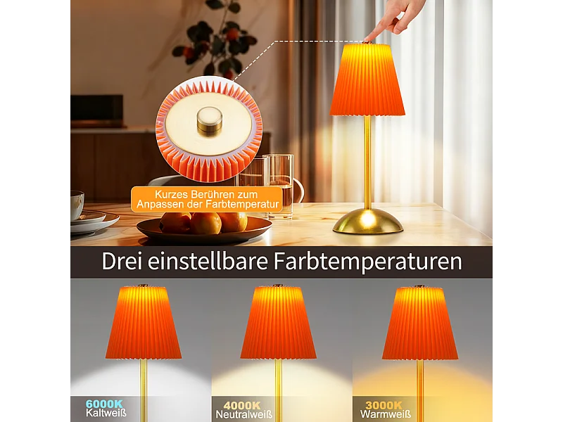 Nettlife Lampe de Table Sans Fil Lot de 2 - Lampe Chevet Tactile Dimmable, 3 Couleurs, Abat-jour Tissu, Rechargeable USB, Chambre