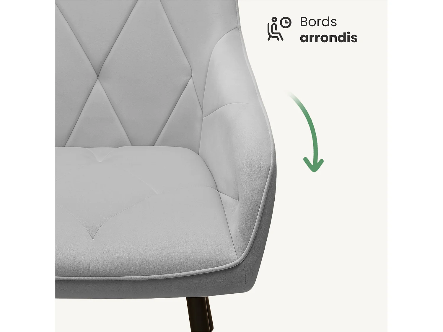 Set van 4 Eetkamerstoelen DIAMANTE met Armleuningen / Gestoffeerde Stoelen / Fluwelen Stoelen en Metalen Poten / Grijs met zwarte benen