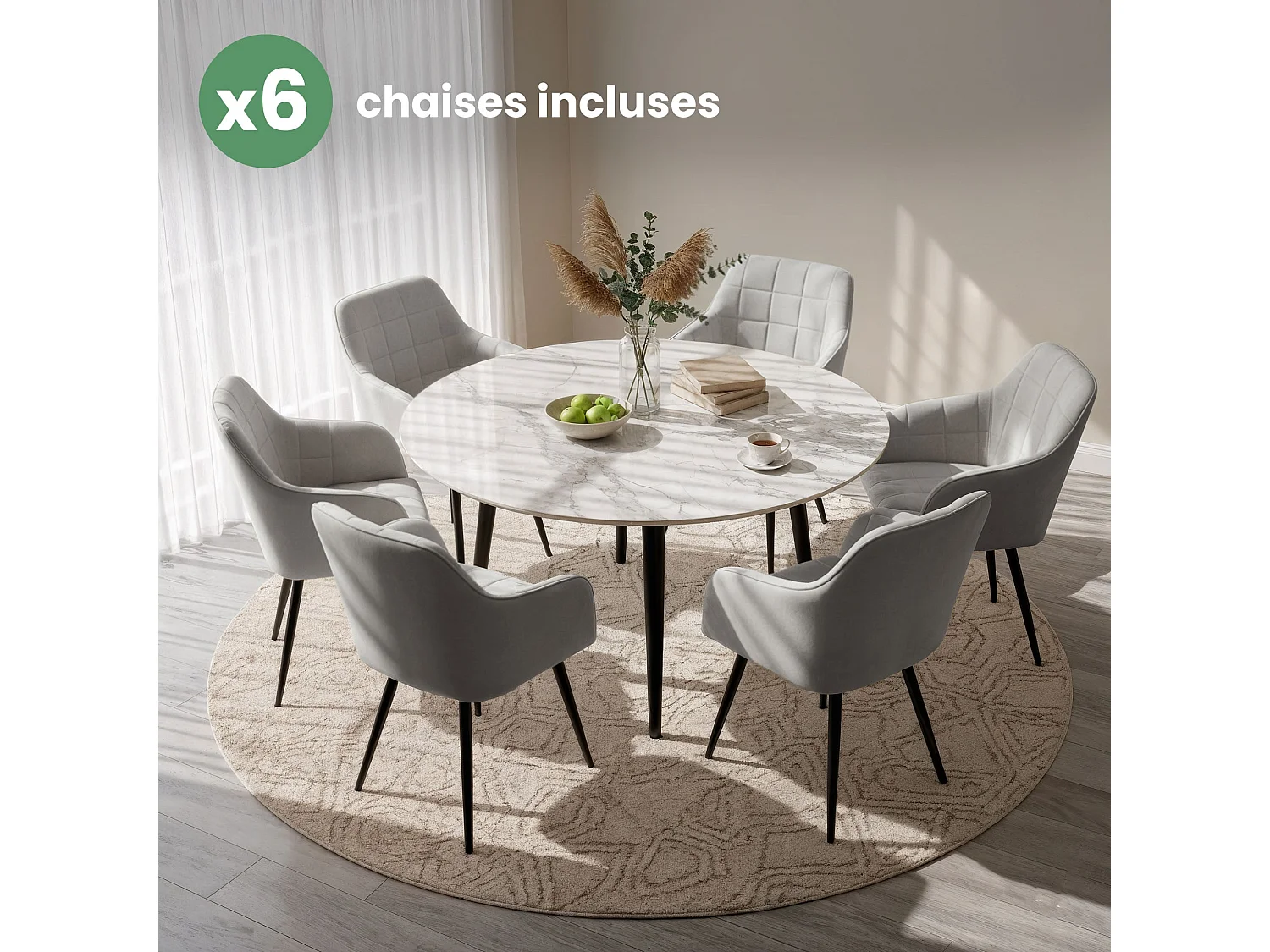 Juego de 6 sillas acolchadas LUXANO Gris patas negras