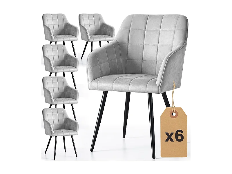 Set di 6 Sedie imbottite con cuciture quadrate LUXANO Grigio gambe nere