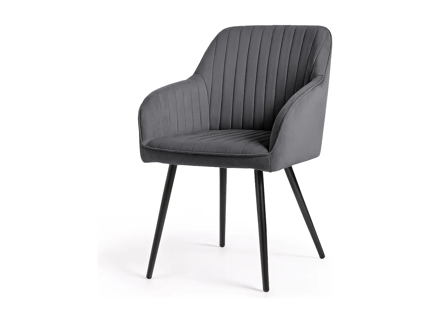 Lot de 6 Chaises en velours à surpiqûres FLORENCE Anthracite pieds noirs