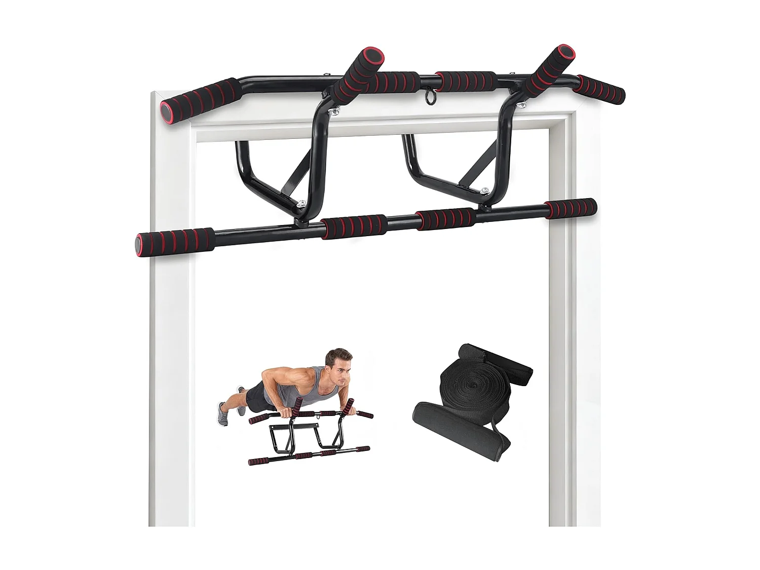 Drążek do podciągania Nettlife do montażu na framudze drzwi - montaż bez śrub - Drążek do podciągania z antypoślizgowymi, wyściełanymi uchwytami - 80-90 cm