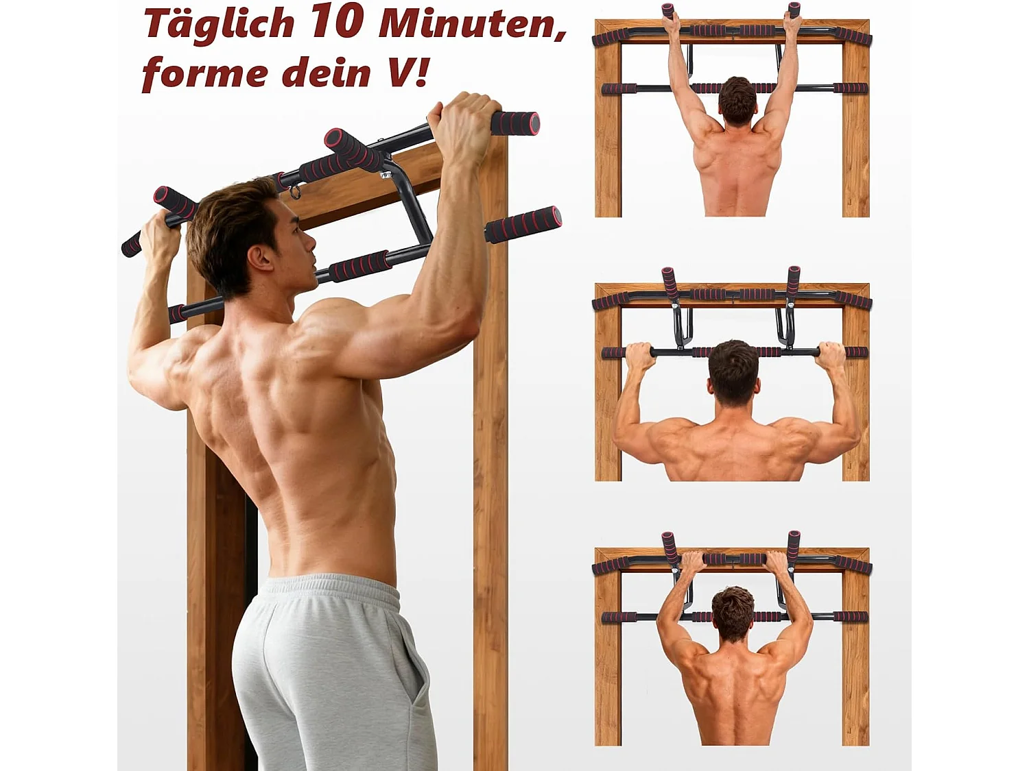 Drążek do podciągania Nettlife do montażu na framudze drzwi - montaż bez śrub - Drążek do podciągania z antypoślizgowymi, wyściełanymi uchwytami - 80-90 cm