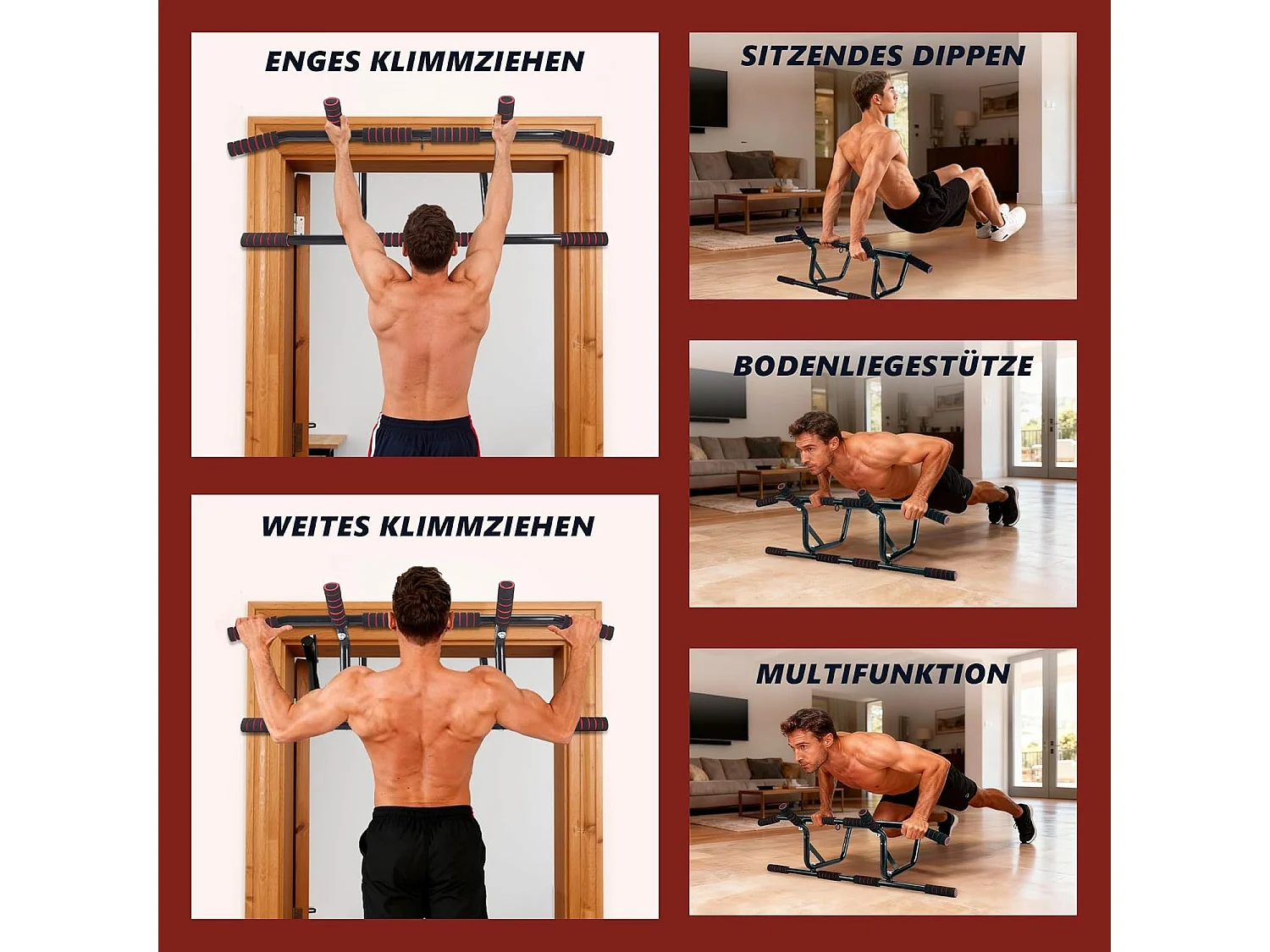 Drążek do podciągania Nettlife do montażu na framudze drzwi - montaż bez śrub - Drążek do podciągania z antypoślizgowymi, wyściełanymi uchwytami - 80-90 cm