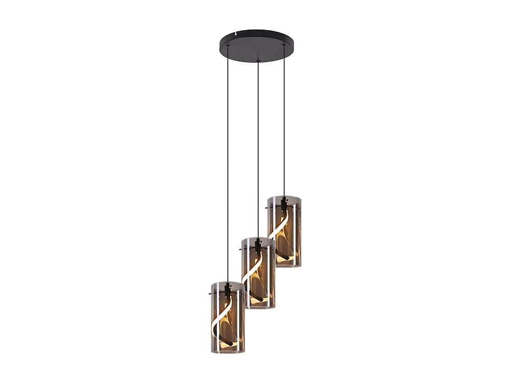 Nettlife Vintage 3-lichts LED-hanglamp - Rond, rookgrijs glas, 23W 3000K, retro, verstelbaar, eettafellamp