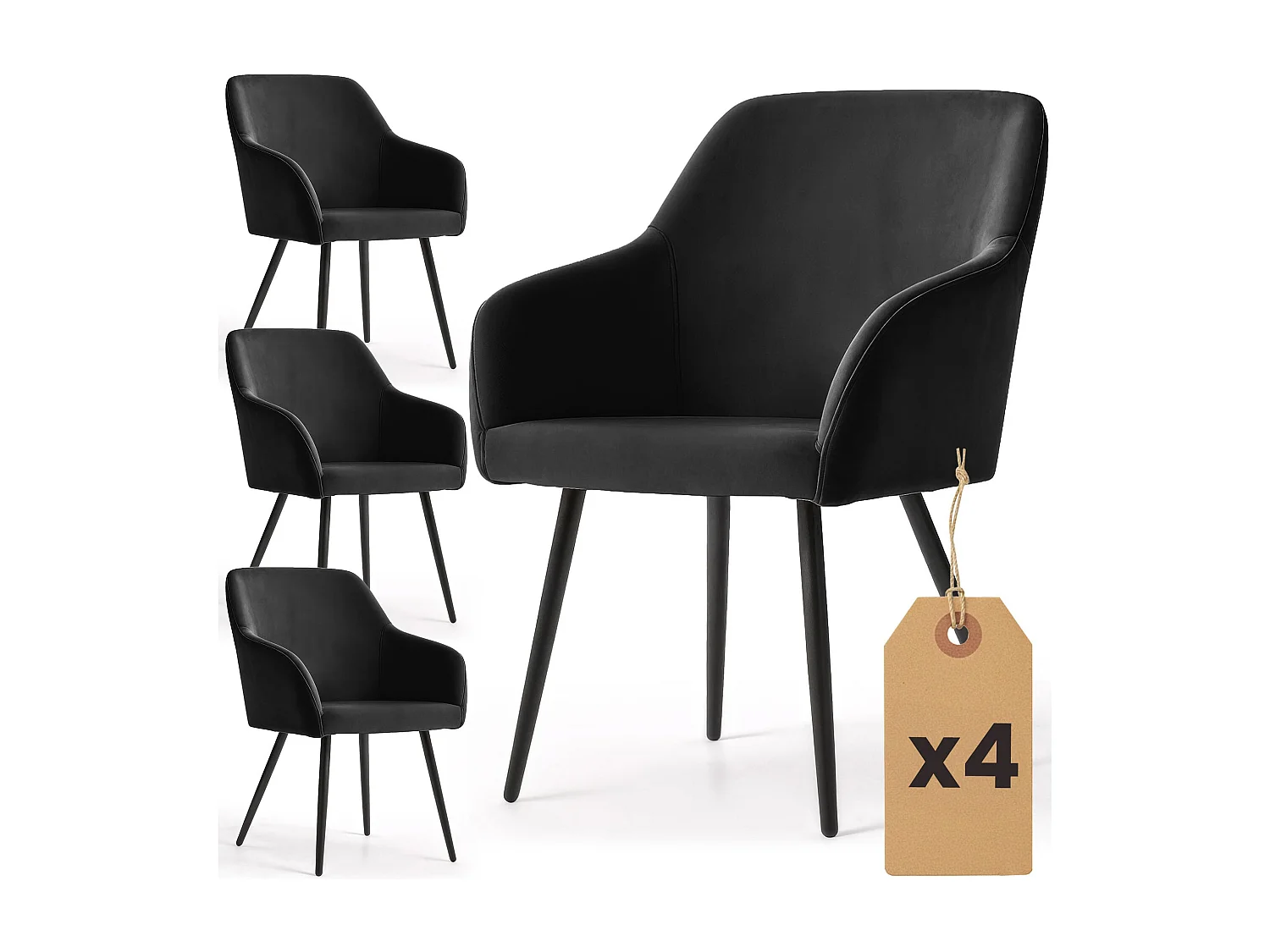 Set di 4 Sedie in velluto liscio ESTELLE Nero gambe nere