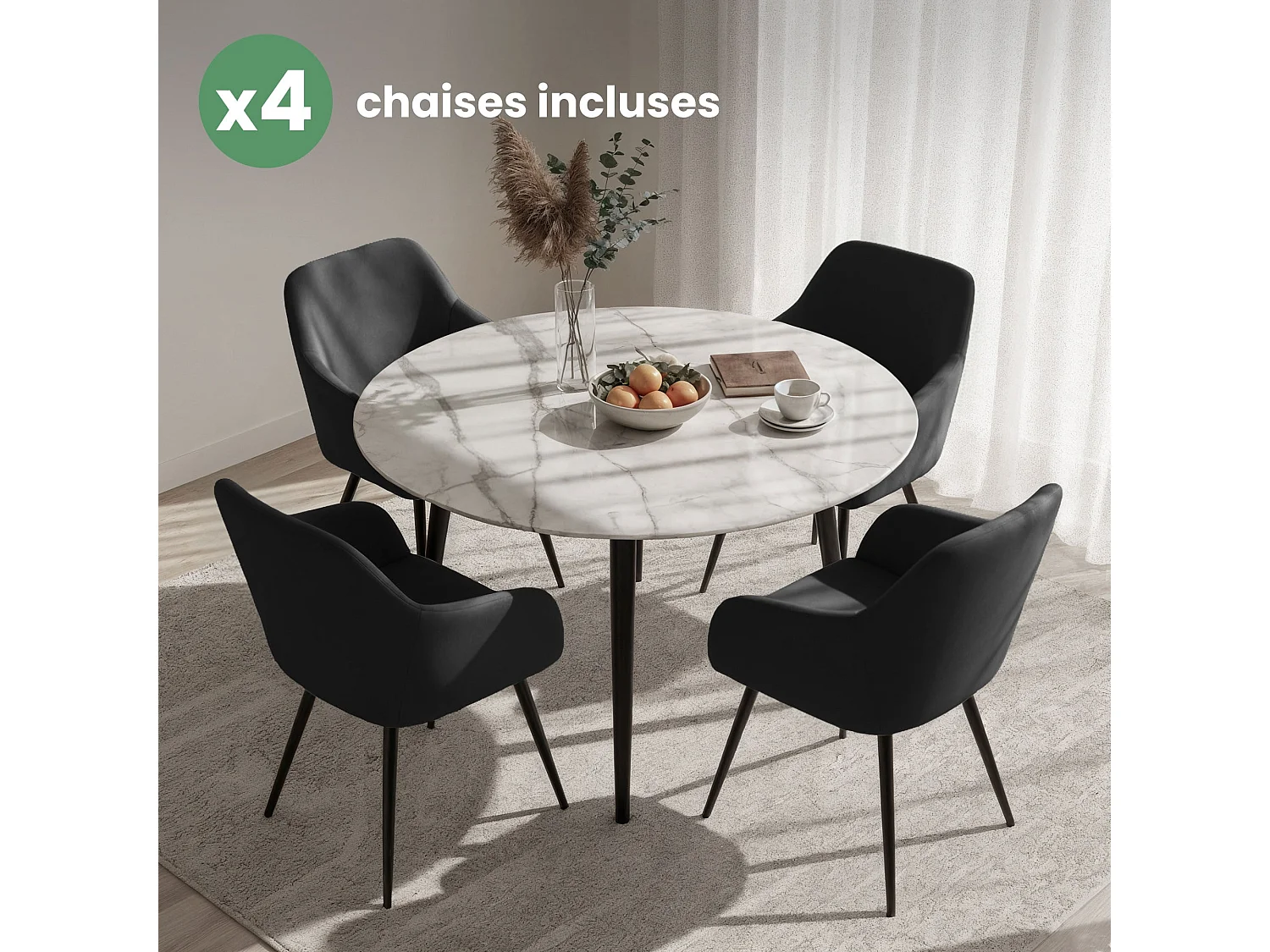 Set di 4 Sedie in velluto liscio ESTELLE Nero gambe nere