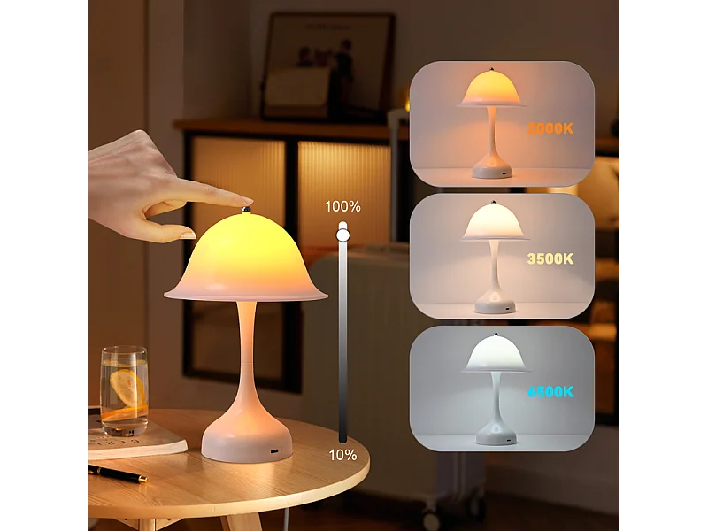 Nettlife Draadloze Witte LED Tafellamp - Aanraakgevoelige Nachtlamp met 3 Dimbare Kleuren, USB Oplaadbaar, Modern voor Woonkamer en Slaapkamer