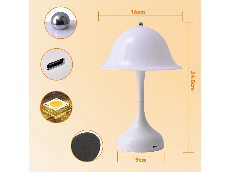 Nettlife Draadloze Witte LED Tafellamp - Aanraakgevoelige Nachtlamp met 3 Dimbare Kleuren, USB Oplaadbaar, Modern voor Woonkamer en Slaapkamer