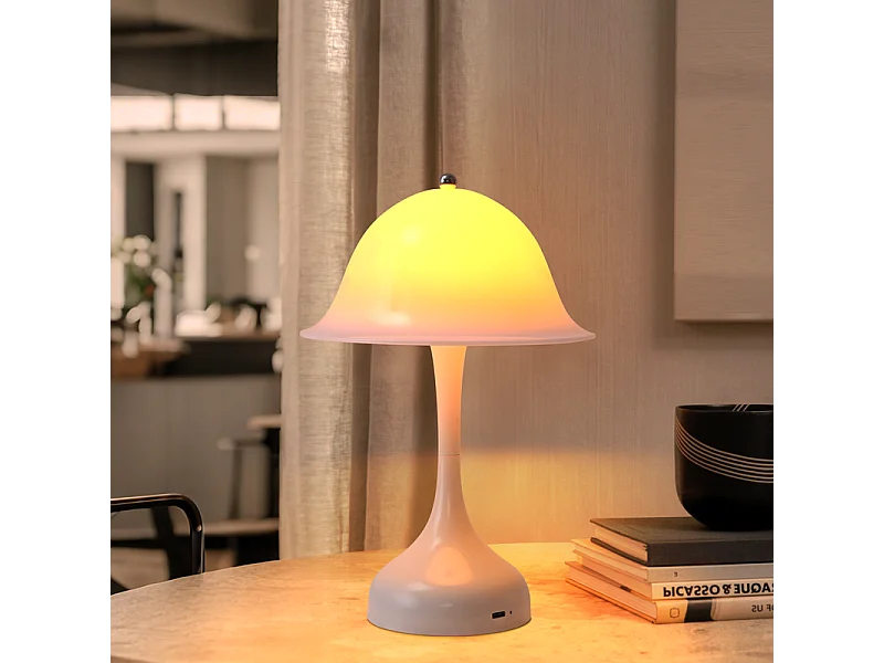 Nettlife Draadloze Witte LED Tafellamp - Aanraakgevoelige Nachtlamp met 3 Dimbare Kleuren, USB Oplaadbaar, Modern voor Woonkamer en Slaapkamer