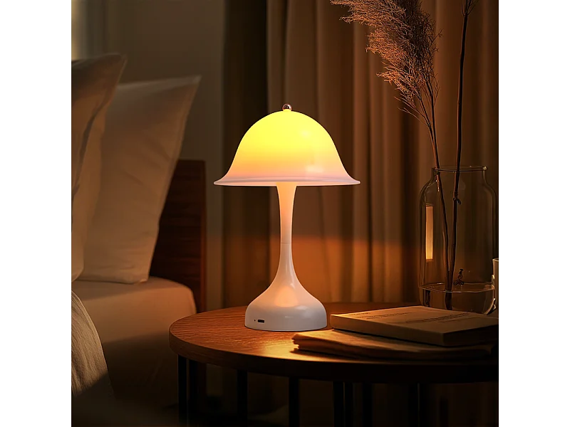 Nettlife Draadloze Witte LED Tafellamp - Aanraakgevoelige Nachtlamp met 3 Dimbare Kleuren, USB Oplaadbaar, Modern voor Woonkamer en Slaapkamer