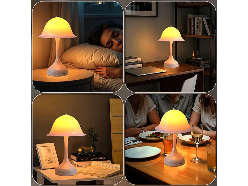 Nettlife Lampe Table Sans Fil LED Blanche - Chevet Tactile Dimmable 3 Couleurs, USB Rechargeable, Moderne Salon Chambre