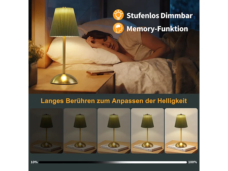 Nettlife Kabellose Tischlampen, 2er-Set – Dimmbare Touch-LED-Nachttischlampe, USB-aufladbar, Stoffschirm, modernes Design fürs Schlafzimmer