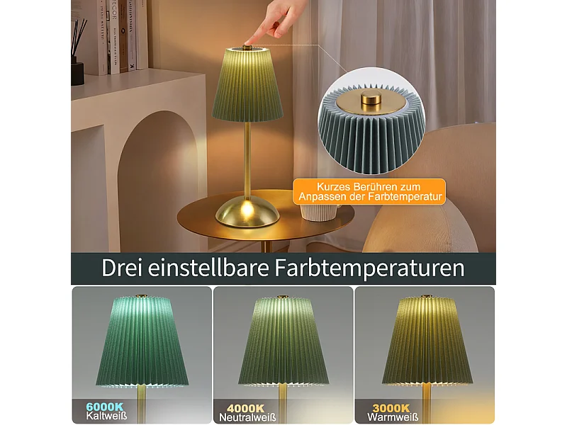 Nettlife Kabellose Tischlampen, 2er-Set – Dimmbare Touch-LED-Nachttischlampe, USB-aufladbar, Stoffschirm, modernes Design fürs Schlafzimmer