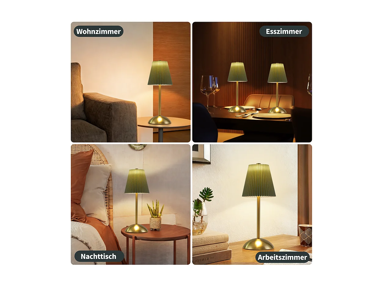 Nettlife Kabellose Tischlampen, 2er-Set – Dimmbare Touch-LED-Nachttischlampe, USB-aufladbar, Stoffschirm, modernes Design fürs Schlafzimmer