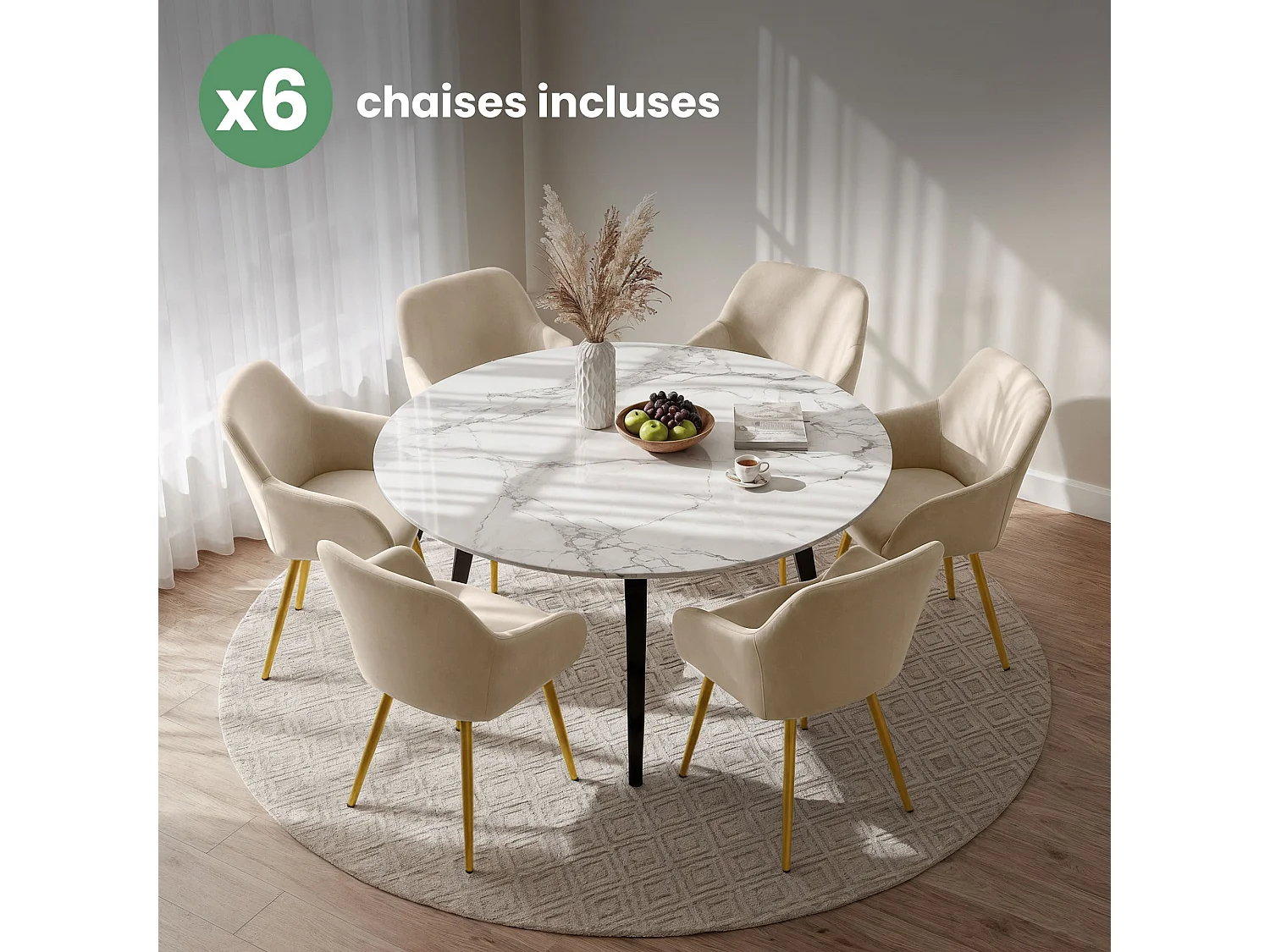 Conjunto de 4 cadeiras de veludo liso ESTELLE Bege com pés pretos