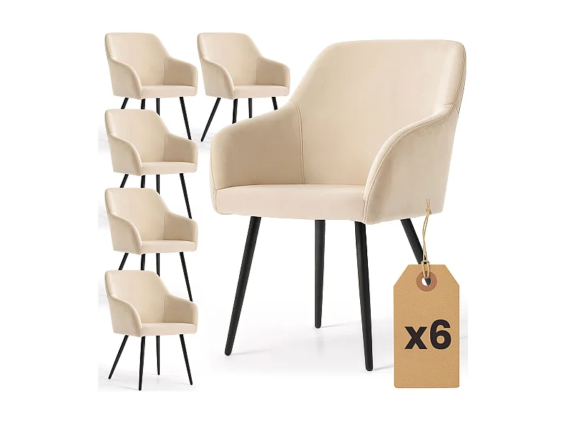 Juego de 6 sillas en terciopelo liso ESTELLE Beige patas negras