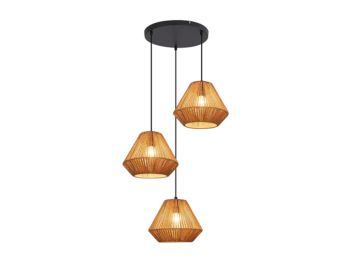 Nettlife Boho Rotan Hanglamp voor Eettafel - 3 E27 Lampen, Verstelbare Hoogte, Retro Stijl, Woonkamer/Slaapkamer (Lampen Niet Inbegrepen)