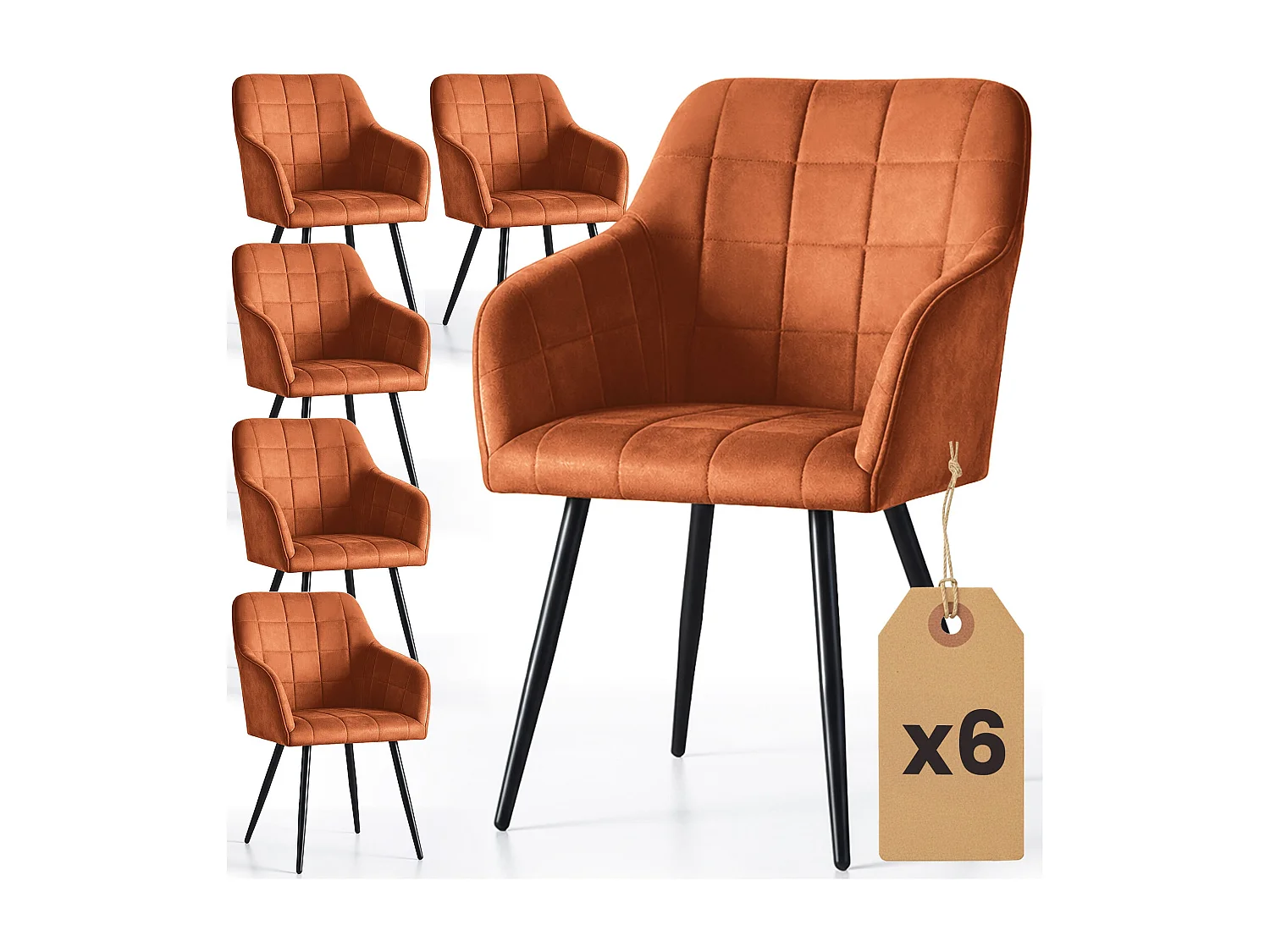 Juego de 6 sillas acolchadas LUXANO Cobre patas negras