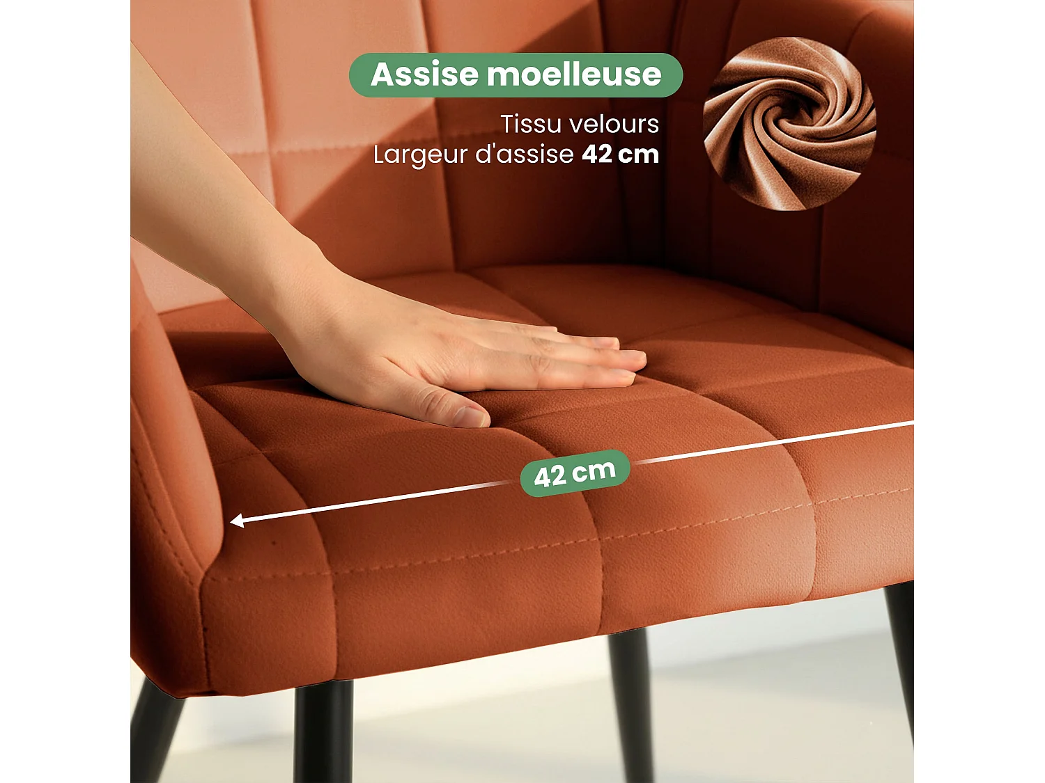 Juego de 6 sillas acolchadas LUXANO Cobre patas negras