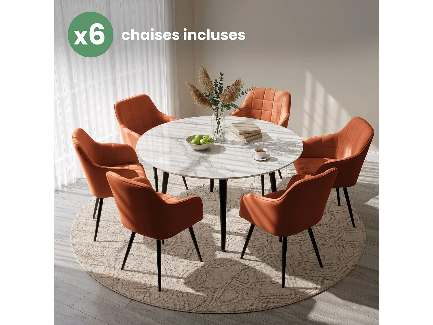 Juego de 6 sillas acolchadas LUXANO Cobre patas negras