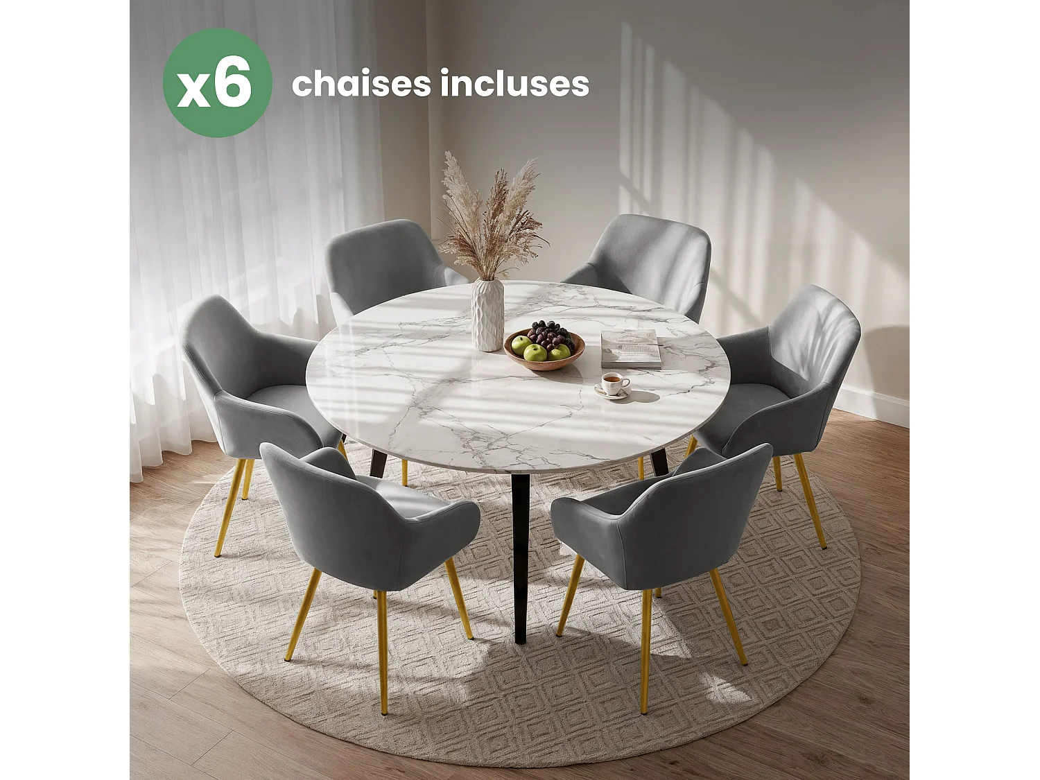 6x Welurowe krzesło tapicerowane gładkie Szare ESTELLE Złote nogi
