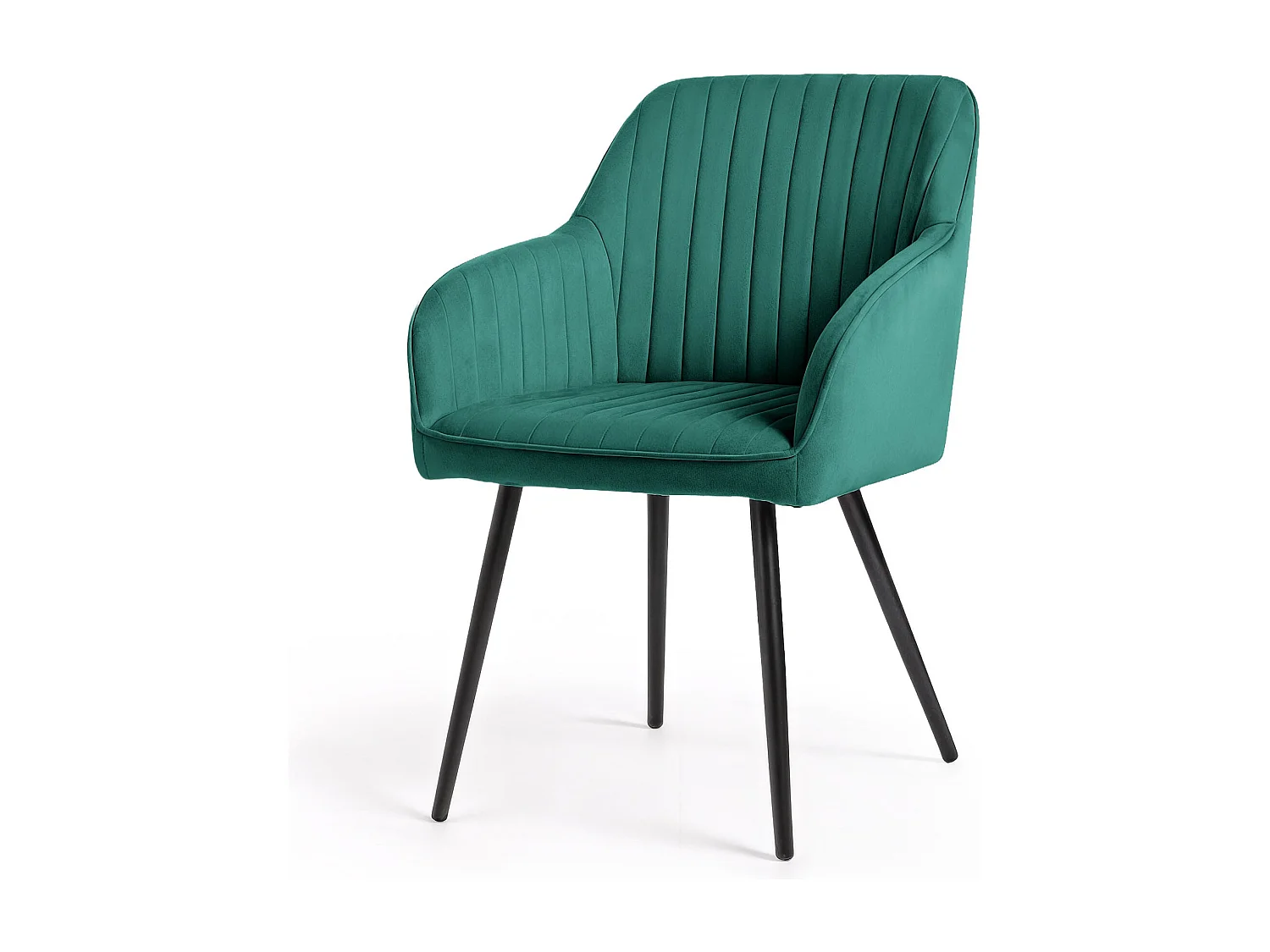 Set di 4 Sedie in velluto con cuciture verticali FLORENCE Verde Bottiglia gambe nere