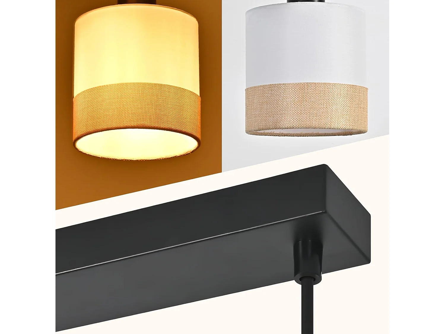 Nettlife Suspension pour table à manger, lampe suspendue à 3 lumières vintage, abat-jour en tissu blanc, hauteur réglable, E27, rétro (Sans ampoules)