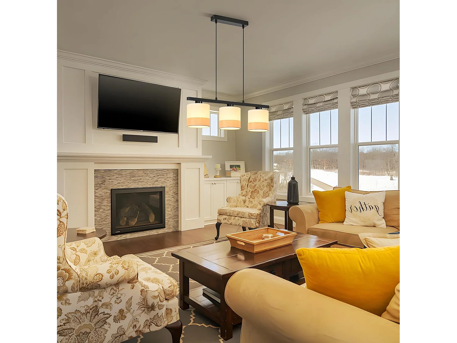 Nettlife Suspension pour table à manger, lampe suspendue à 3 lumières vintage, abat-jour en tissu blanc, hauteur réglable, E27, rétro (Sans ampoules)