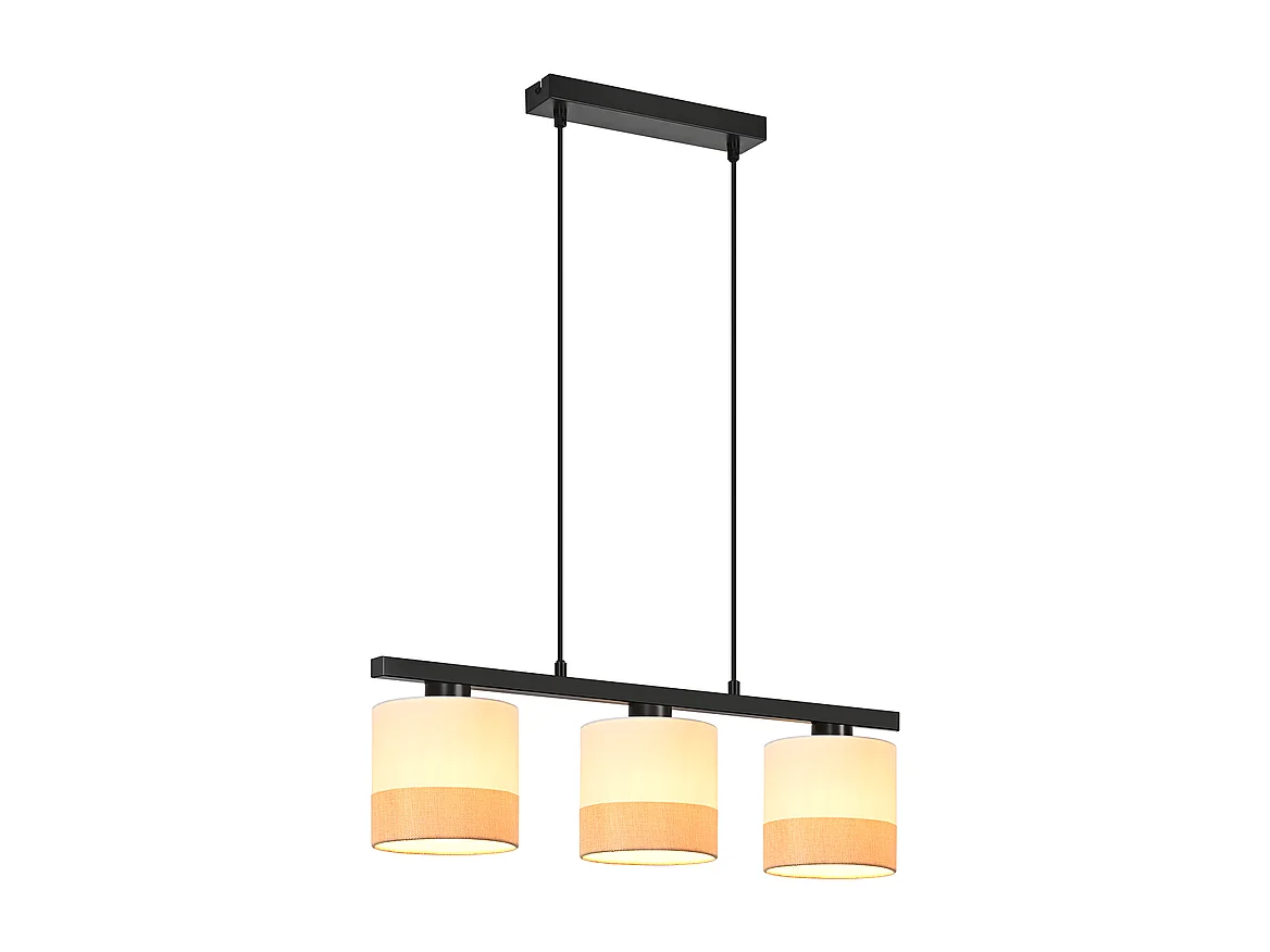 Nettlife eettafel hanglamp, 3-lichts vintage hanglamp, witte stoffen kap, in hoogte verstelbaar, E27, retro (lampen niet inbegrepen)