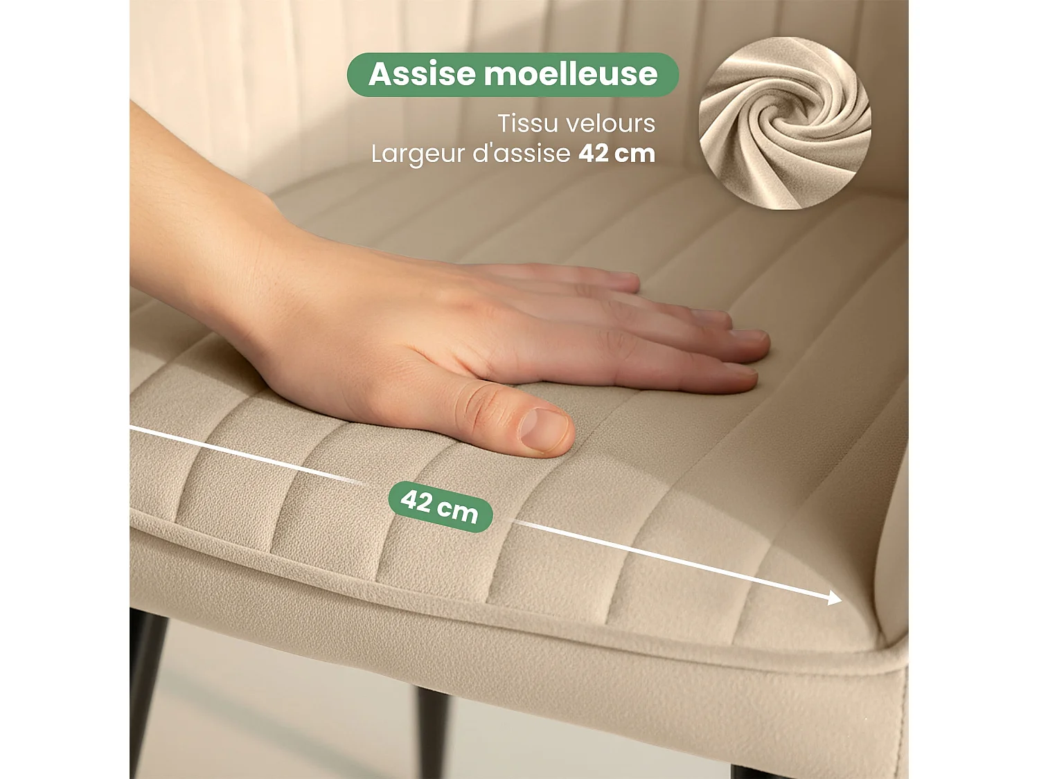 Set di 4 Sedie in velluto con cuciture verticali FLORENCE Beige gambe nere