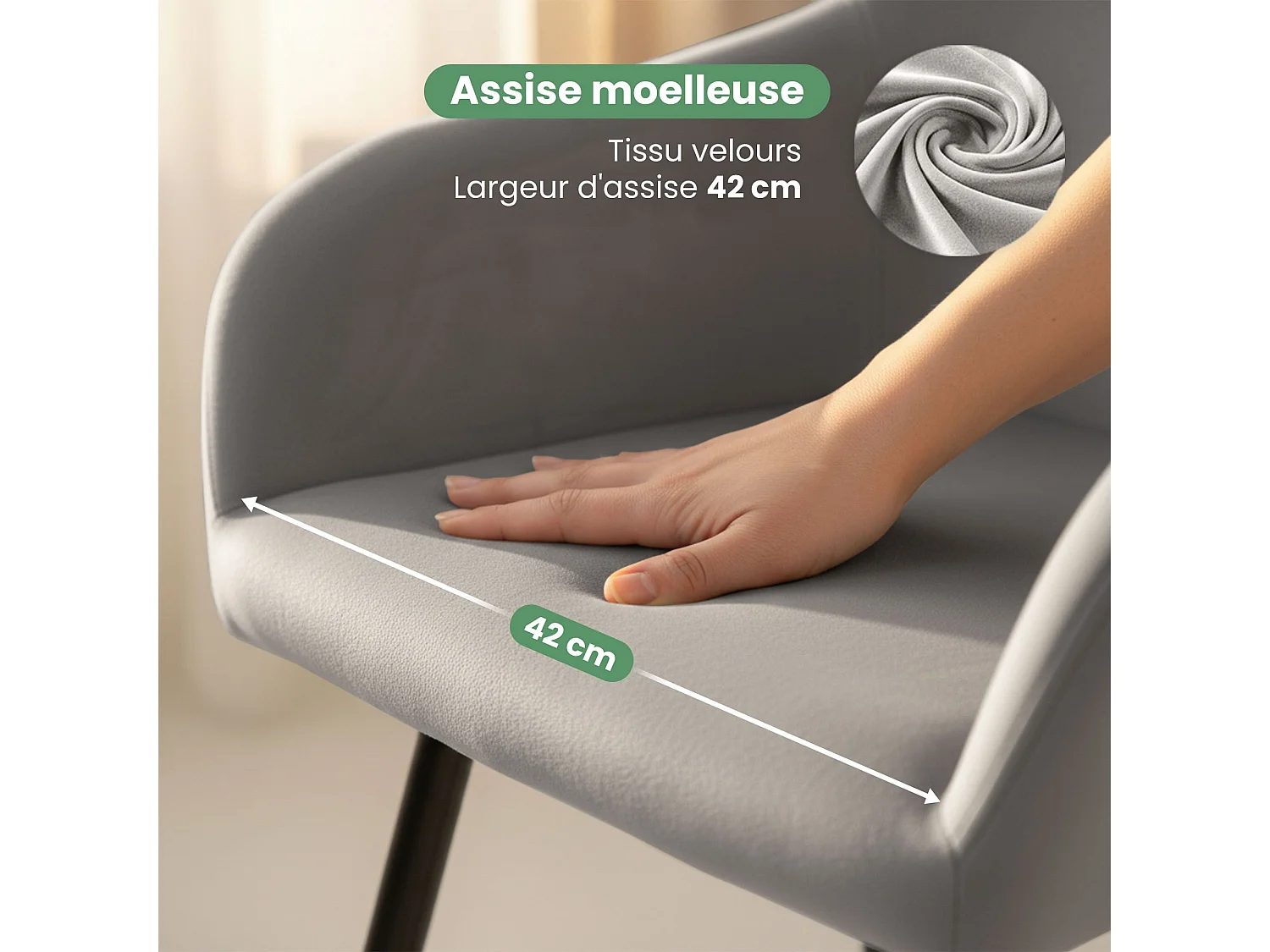 Set di 4 Sedie in velluto liscio ESTELLE Grigio gambe nere